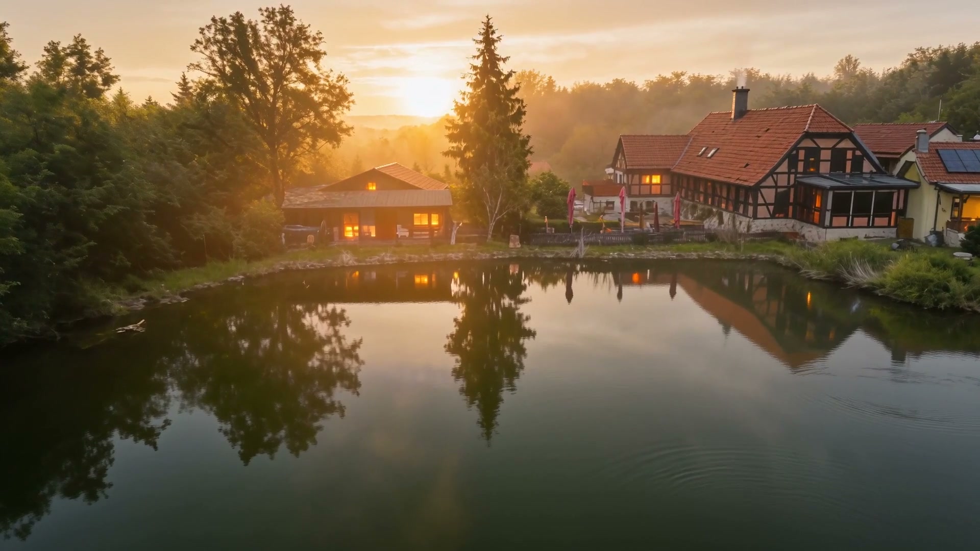 Die Bückemühle am Mühlenteich im Morgenlicht