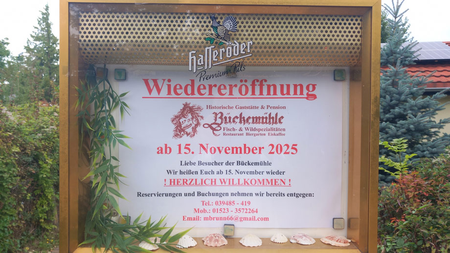 Wiedereröffnung Restaurant und Pension Bückemühle Gernrode